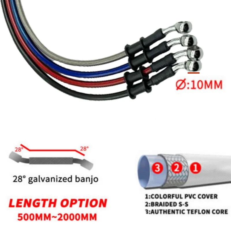 Silver 30cm To 220cm 28° 10mm  - Brake Line Motorcycle review and price